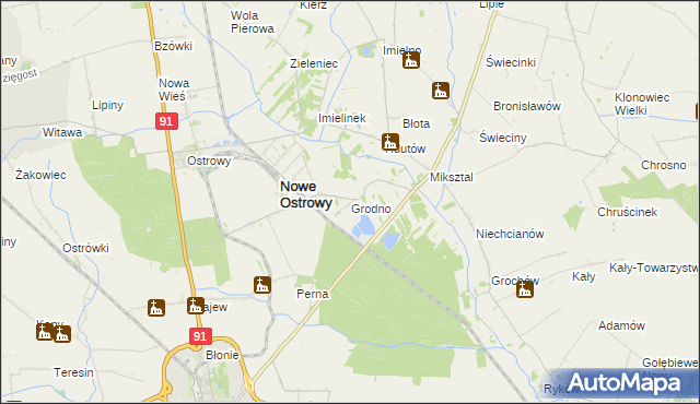 mapa Grodno gmina Nowe Ostrowy, Grodno gmina Nowe Ostrowy na mapie Targeo