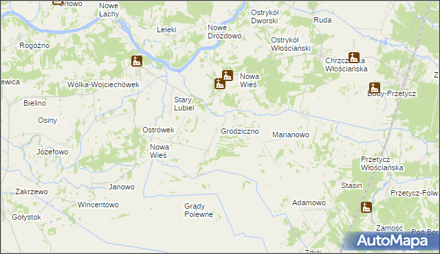 mapa Grodziczno gmina Rząśnik, Grodziczno gmina Rząśnik na mapie Targeo