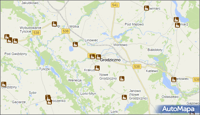 mapa Grodziczno powiat nowomiejski, Grodziczno powiat nowomiejski na mapie Targeo