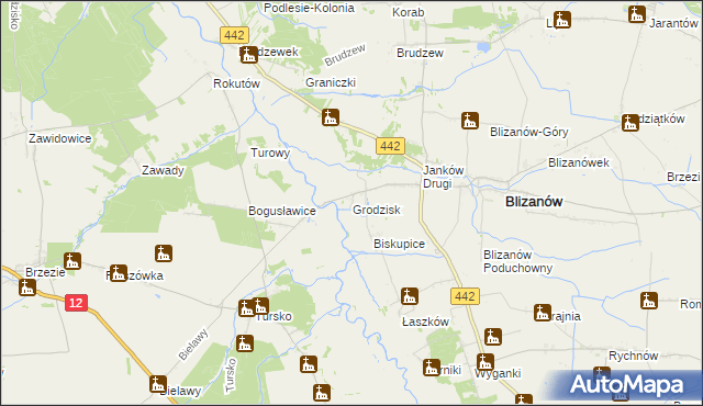 mapa Grodzisk gmina Blizanów, Grodzisk gmina Blizanów na mapie Targeo