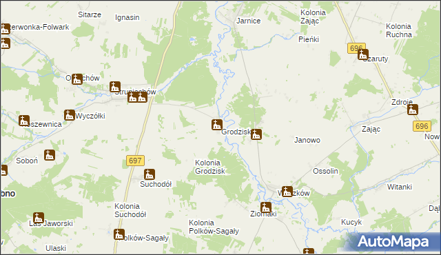 mapa Grodzisk gmina Grębków, Grodzisk gmina Grębków na mapie Targeo