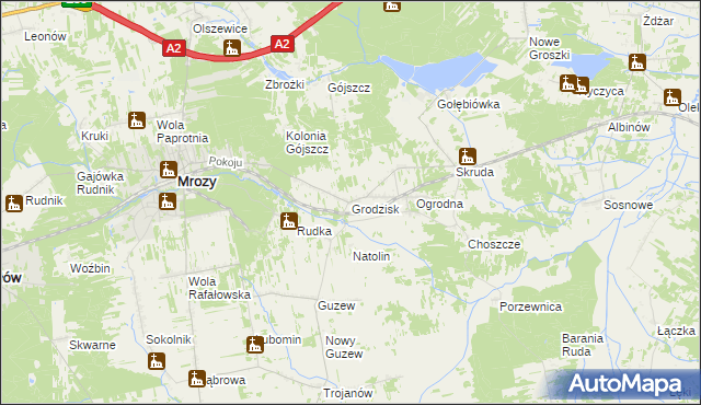 mapa Grodzisk gmina Mrozy, Grodzisk gmina Mrozy na mapie Targeo