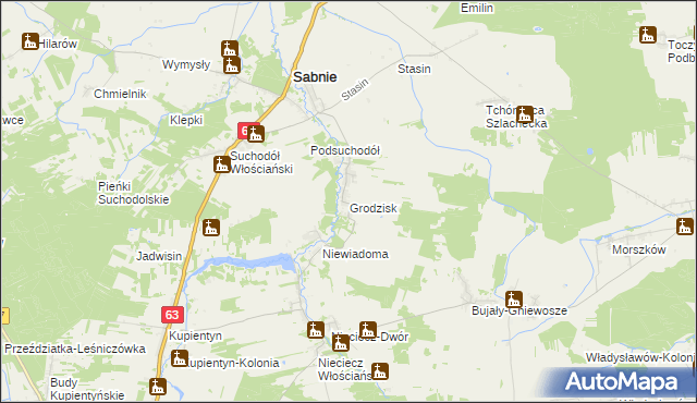 mapa Grodzisk gmina Sabnie, Grodzisk gmina Sabnie na mapie Targeo