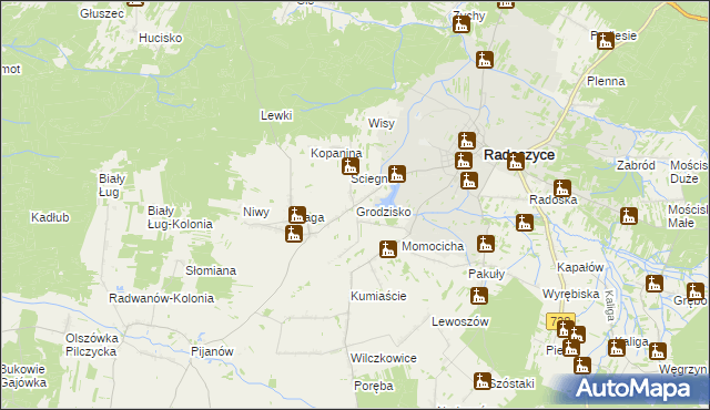 mapa Grodzisko gmina Radoszyce, Grodzisko gmina Radoszyce na mapie Targeo