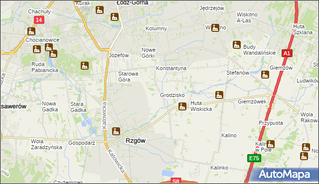 mapa Grodzisko gmina Rzgów, Grodzisko gmina Rzgów na mapie Targeo