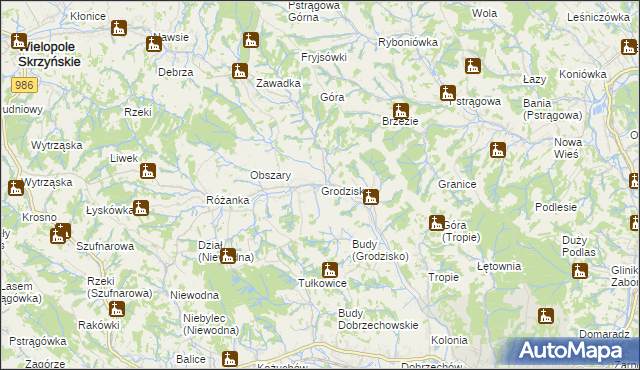 mapa Grodzisko gmina Strzyżów, Grodzisko gmina Strzyżów na mapie Targeo