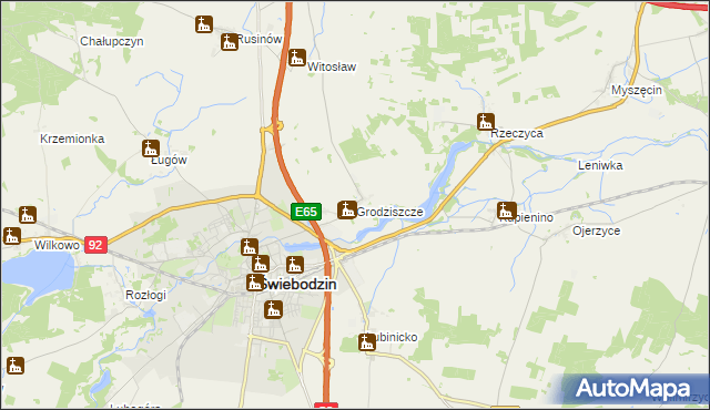 mapa Grodziszcze gmina Świebodzin, Grodziszcze gmina Świebodzin na mapie Targeo