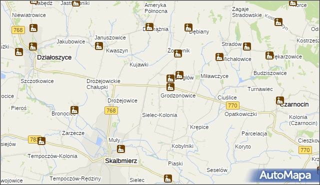 mapa Grodzonowice, Grodzonowice na mapie Targeo
