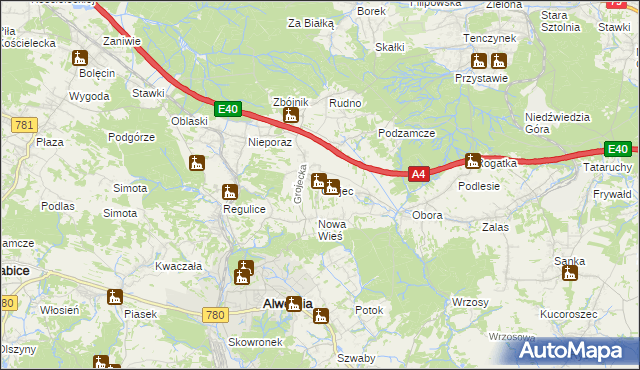 mapa Grojec gmina Alwernia, Grojec gmina Alwernia na mapie Targeo