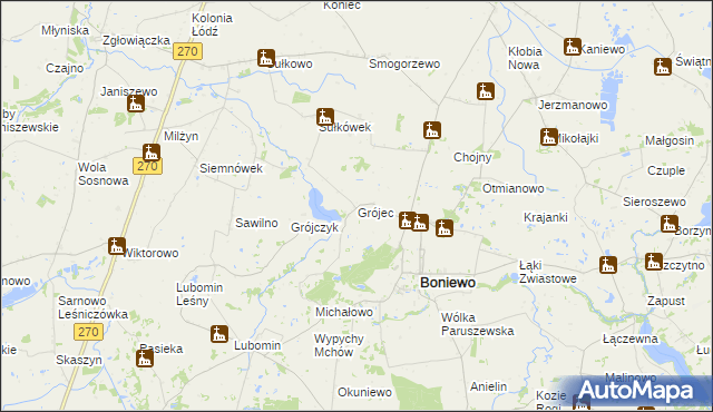 mapa Grójec gmina Boniewo, Grójec gmina Boniewo na mapie Targeo