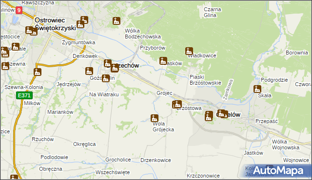 mapa Grójec gmina Ćmielów, Grójec gmina Ćmielów na mapie Targeo