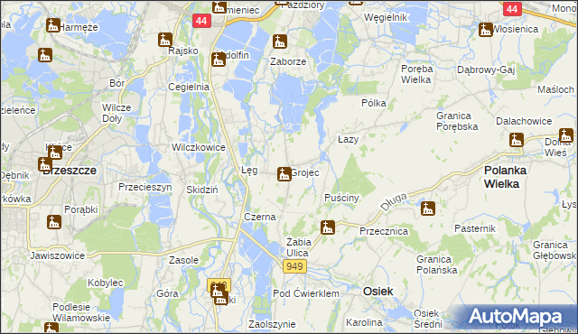 mapa Grojec gmina Oświęcim, Grojec gmina Oświęcim na mapie Targeo