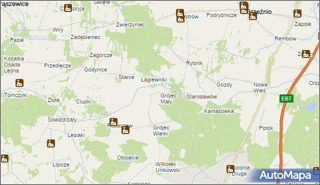 mapa Grójec Mały gmina Złoczew, Grójec Mały gmina Złoczew na mapie Targeo