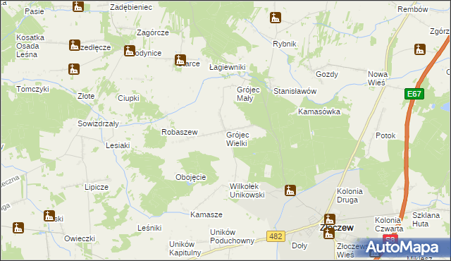 mapa Grójec Wielki gmina Złoczew, Grójec Wielki gmina Złoczew na mapie Targeo