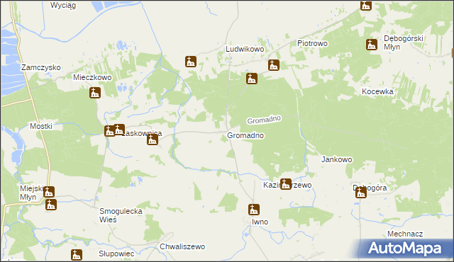 mapa Gromadno gmina Kcynia, Gromadno gmina Kcynia na mapie Targeo