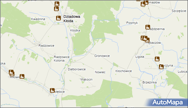 mapa Gronowice gmina Dziadowa Kłoda, Gronowice gmina Dziadowa Kłoda na mapie Targeo