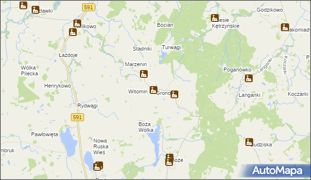 mapa Gronowo gmina Mrągowo, Gronowo gmina Mrągowo na mapie Targeo