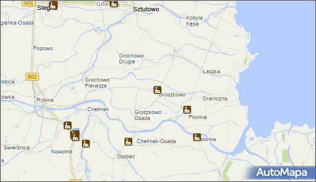 mapa Groszkowo gmina Sztutowo, Groszkowo gmina Sztutowo na mapie Targeo
