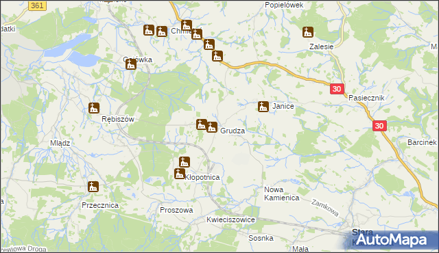 mapa Grudza, Grudza na mapie Targeo