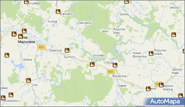 mapa Grunajki, Grunajki na mapie Targeo
