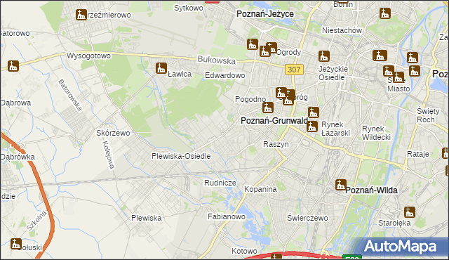 mapa Grunwald gmina Poznań, Grunwald gmina Poznań na mapie Targeo