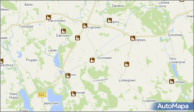 mapa Grunwald powiat ostródzki, Grunwald powiat ostródzki na mapie Targeo