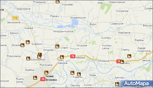 mapa Gruszów gmina Nowe Brzesko, Gruszów gmina Nowe Brzesko na mapie Targeo