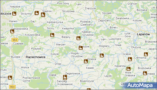 mapa Gruszów gmina Raciechowice, Gruszów gmina Raciechowice na mapie Targeo