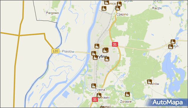 mapa Gryfino, Gryfino na mapie Targeo