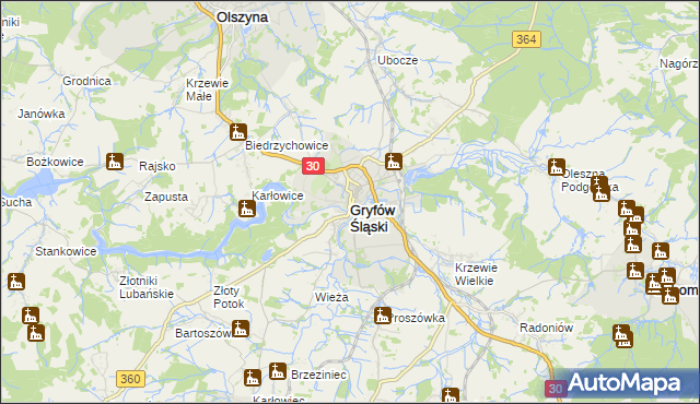 mapa Gryfów Śląski, Gryfów Śląski na mapie Targeo