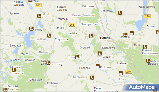 mapa Gryglaki, Gryglaki na mapie Targeo