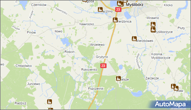 mapa Gryżyno, Gryżyno na mapie Targeo