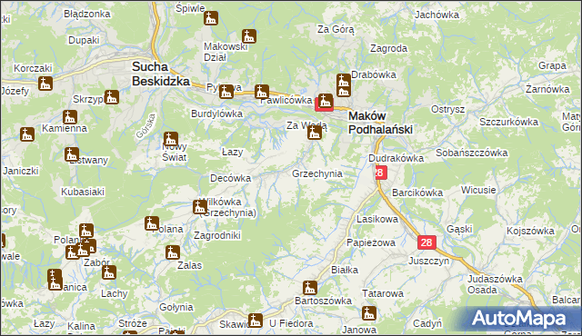 mapa Grzechynia, Grzechynia na mapie Targeo