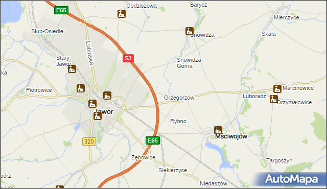 mapa Grzegorzów gmina Mściwojów, Grzegorzów gmina Mściwojów na mapie Targeo