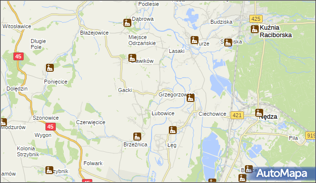 mapa Grzegorzowice gmina Rudnik, Grzegorzowice gmina Rudnik na mapie Targeo