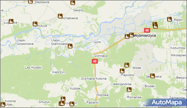 mapa Grzmiąca gmina Wyśmierzyce, Grzmiąca gmina Wyśmierzyce na mapie Targeo