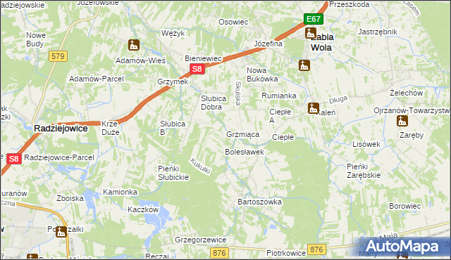 mapa Grzmiąca gmina Żabia Wola, Grzmiąca gmina Żabia Wola na mapie Targeo