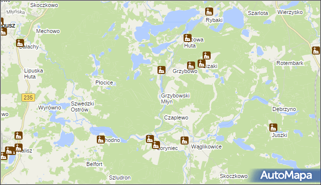 mapa Grzybowski Młyn, Grzybowski Młyn na mapie Targeo