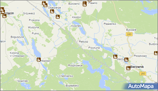 mapa Grzywna gmina Bierzwnik, Grzywna gmina Bierzwnik na mapie Targeo