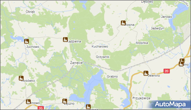 mapa Grzywnik gmina Borne Sulinowo, Grzywnik gmina Borne Sulinowo na mapie Targeo