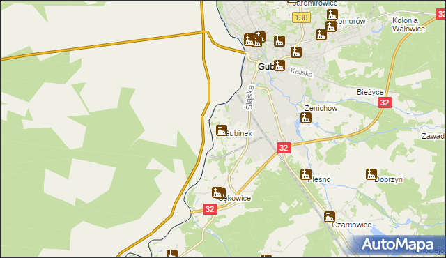 mapa Gubinek, Gubinek na mapie Targeo