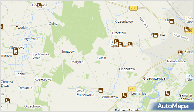 mapa Gucin gmina Warka, Gucin gmina Warka na mapie Targeo