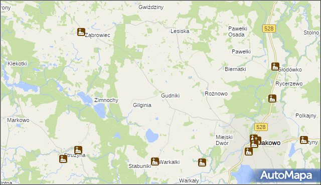 mapa Gudniki gmina Miłakowo, Gudniki gmina Miłakowo na mapie Targeo