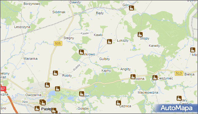 mapa Gulbity gmina Pasłęk, Gulbity gmina Pasłęk na mapie Targeo