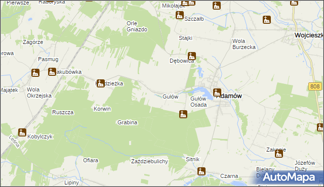 mapa Gułów gmina Adamów, Gułów gmina Adamów na mapie Targeo