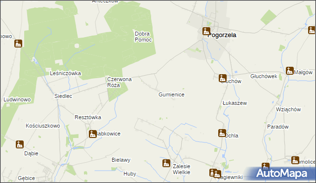 mapa Gumienice gmina Pogorzela, Gumienice gmina Pogorzela na mapie Targeo