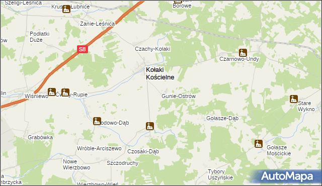 mapa Gunie-Ostrów, Gunie-Ostrów na mapie Targeo