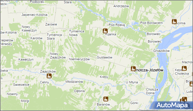 mapa Gustawów gmina Chotcza, Gustawów gmina Chotcza na mapie Targeo