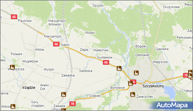 mapa Gustawów gmina Szczekociny, Gustawów gmina Szczekociny na mapie Targeo