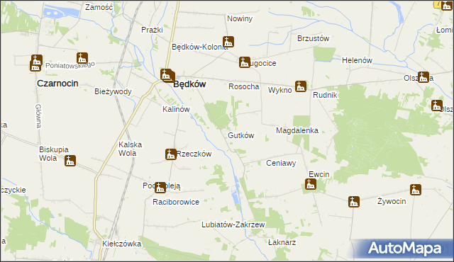 mapa Gutków gmina Będków, Gutków gmina Będków na mapie Targeo